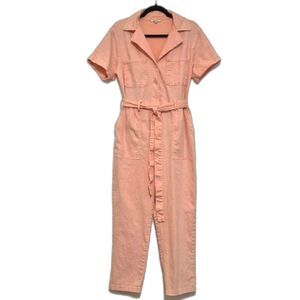 Skies Are Blue Kendall Utility Jumpsuit S Washed Pink Belted Button Front Cotton